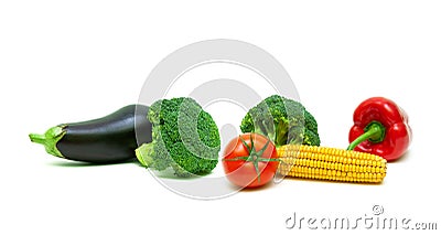 Broccoli and other vegetables on a white background Stock Photo