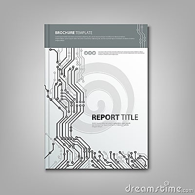 Brochure book with design printed circuit board template Vector Illustration