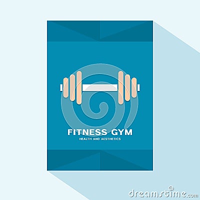 Brochure cover flat design with fitness barbell icon Vector Illustration