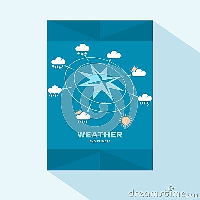 Brochure cover flat design with wind rose and weather icons Vector Illustration