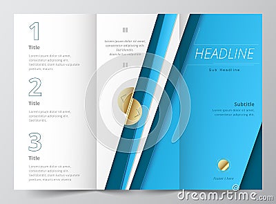 Brochure design template vector tri-fold abstract blue color Vector Illustration