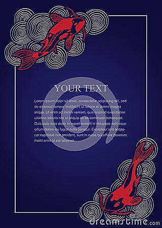 Brochure, flyer, banner template with traditional Japanese eastern ornament. Oriental waves and koi fish drawings. Blank with deco Vector Illustration