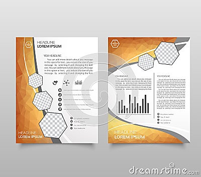 Brochure template layout, cover design annual report, magazine, flyer in A4 with blue polygonal triangles, 3d mesh polygons, round Vector Illustration