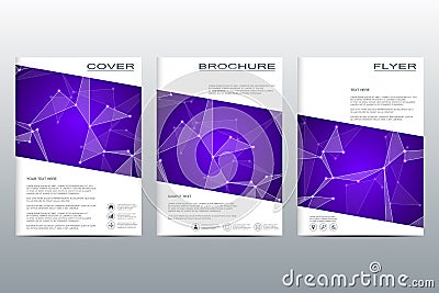 Brochure template layout, flyer, cover, annual report, magazine in A4 size. Structure of molecular particles and atom Vector Illustration