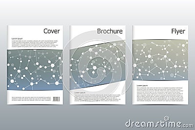 Brochure template layout, flyer, cover, annual report, magazine in A4 size. Structure of molecular particles and atom Vector Illustration