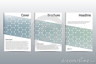 Brochure template layout, flyer, cover, annual report, magazine in A4 size. Structure of molecular particles and atom Vector Illustration