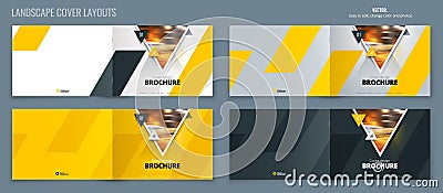 Brochure template layout, yellow cover design annual report, magazine, flyer or booklet in A4 with triangle geometric Vector Illustration