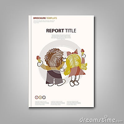 Brochures book or flyer with boy and little girl ice cream template Vector Illustration