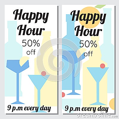 Brochures happy hours in minimalism style Vector Illustration