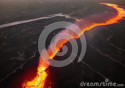 Brocken Earth Crust with Magma Flow Underneath Stock Photo