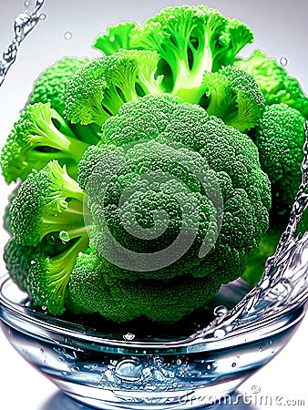 Brocolli tossed into a shallow bowl of water ai image Stock Photo