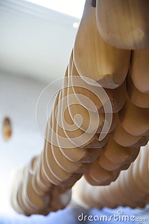 Broek in Waterland, Netherlands. February 2023. Clog factory with machinery and clogs. Editorial Stock Photo