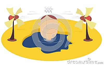 Broiling weather and man in the water Vector Illustration