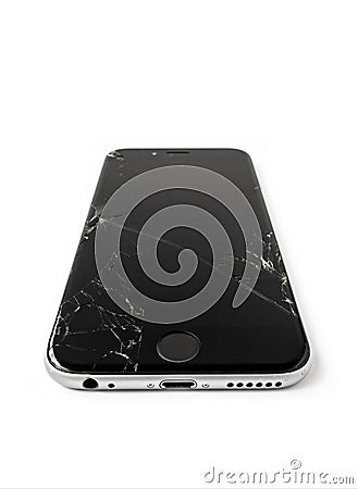Broken Apple iPhone 6 with cracked screen Editorial Stock Photo