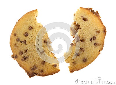 Broken apple spice muffin top on a white background Stock Photo