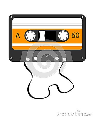 Broken black audio tape. Flat style. Vector isolated Vector Illustration