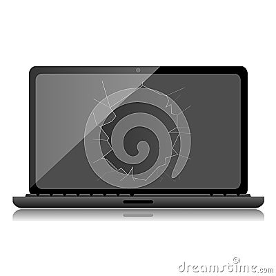 Broken Black Laptop Vector Illustration