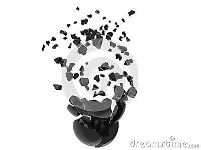 Broken black sphere - pieces flying in the air Stock Photo