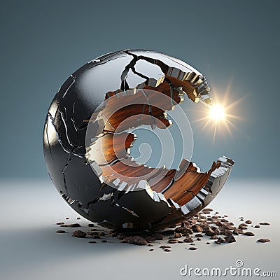 a broken black and white ball with a hole in it Stock Photo