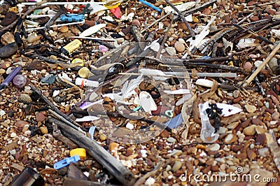 Broken bottle glass, many Garbage beach Stock Photo