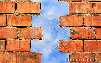 Broken brick wall Stock Photo