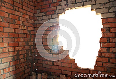 Broken bricks wall Stock Photo