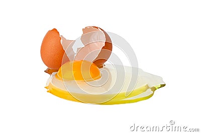 Broken brown egg on white background isolated close up Stock Photo