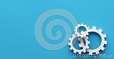 Broken business process or workflow failure concept. Cogwheels or gears on each other on blue background Stock Photo