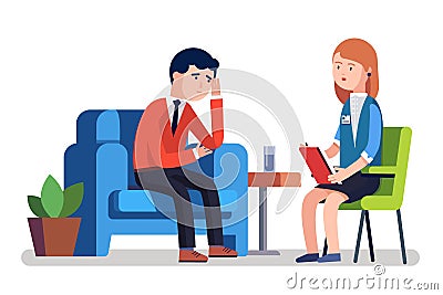 Broken businessman talking to psychologist Vector Illustration