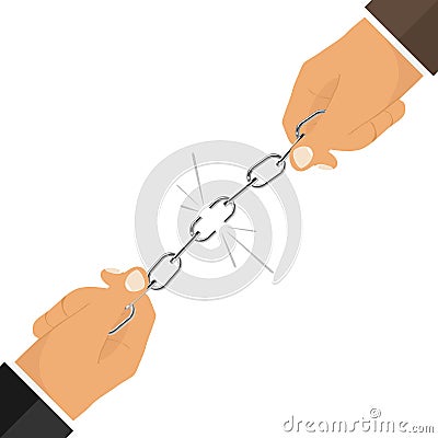 Broken chain, hands tearing the chain Cartoon Illustration