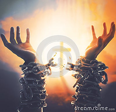 Broken Chains and Cross Stock Photo