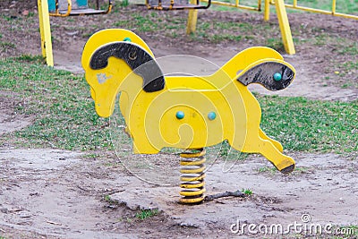 The broken child`s swing. Unhappy childhood Stock Photo