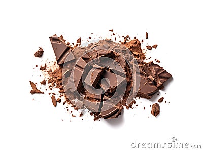 Broken Chocolate Bar Isolated, Milk Chocolate Square Pieces, Cubes, Small Bloks Pile, Choco Segments Stack Stock Photo