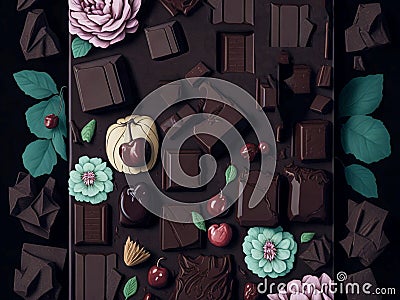 Dark chocolate background created with generative ai technology Stock Photo