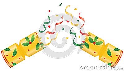 Broken Christmas cracker with streamers Vector Illustration