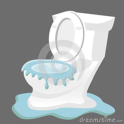 Broken Clogged Toilet Overflowing Out of Order Vector Illustration