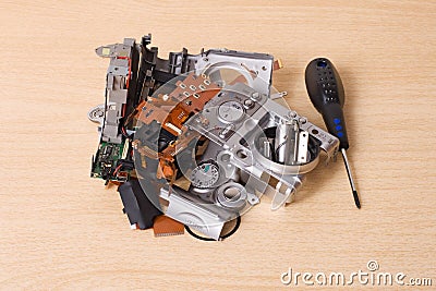 Broken compact digital camera spare parts Stock Photo