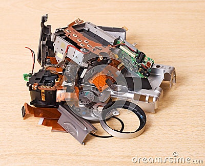 Broken compact digital camera spare parts Stock Photo