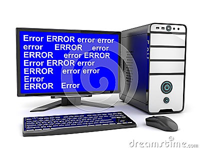 Broken computer and monitor error Cartoon Illustration