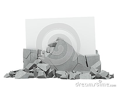 Broken concrete with paper inside Stock Photo