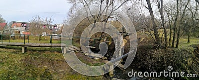 Broken concrete pedestrian bridge in Kaunas Stock Photo