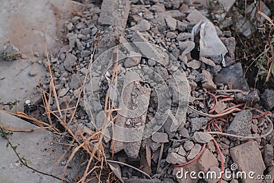 Broken concrete wall Laying on the ground Stock Photo