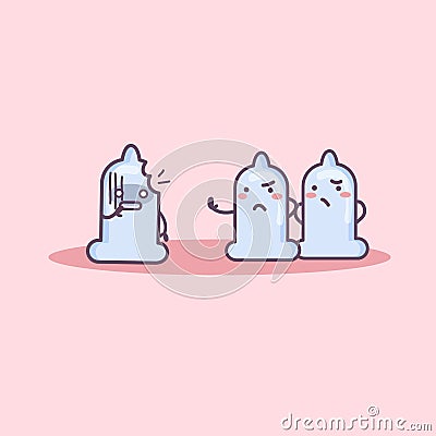 Broken condom cartoon Vector Illustration