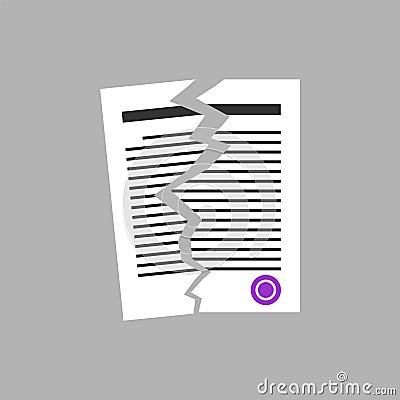 Broken contract isolated. concept of breaking marriage contract Vector Illustration
