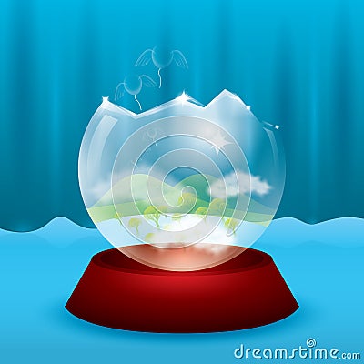 A broken crystal ball.. Vector illustration decorative background design Cartoon Illustration
