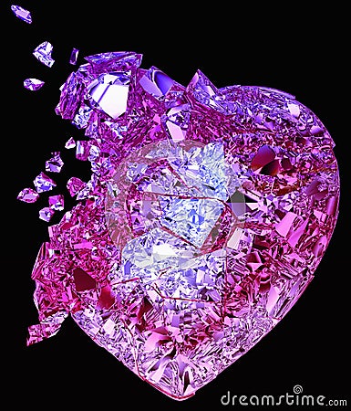 Broken crystal Heart: unrequited love or death Stock Photo