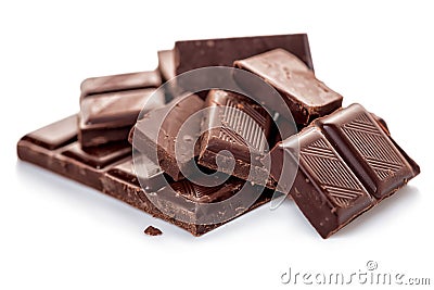 Broken dark chocolate isolated on white background Stock Photo