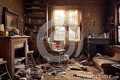 A broken apartment needs repair and cleaning Stock Photo