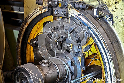 Broken and disassembled cnc machine. Repair of mechanical metalworking equipment Stock Photo