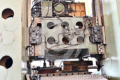 Broken and disassembled cnc machine. Repair of mechanical metalworking equipment Stock Photo